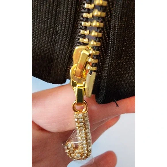 Juicy Couture Black Velvet Puffer Bomber Jacket Gold Zipper Charm‎ L NEW EXC - Picture 5 of 9